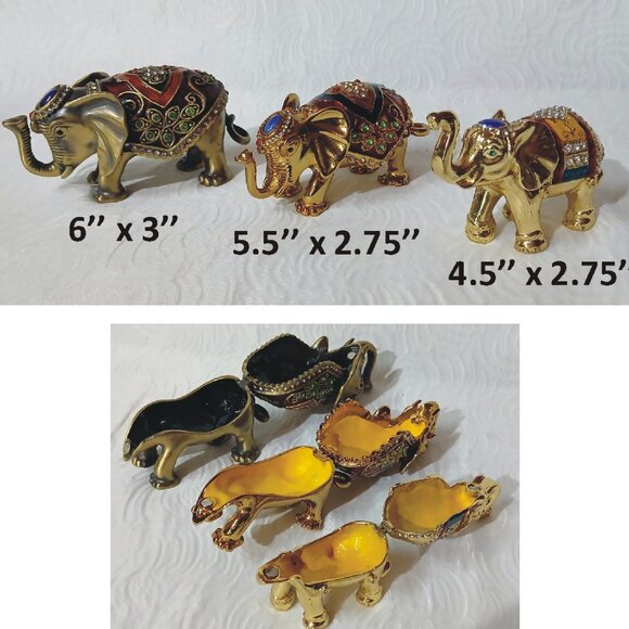 Beautiful 3 piece Qifu Brass Elephant Figurine Trinket Gift Box - Picture 2 of 5